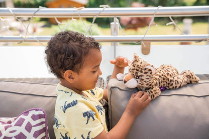 Habibi Plush Premium Wärmetier Baby Leopard herausnehmbares Körnerkissen Wärmekissen