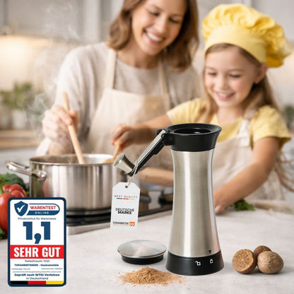 Muskatmühle Edelstahl mit Aufbewahrungsbehälter und einklappbarer Kurbel Muskatnussmühle