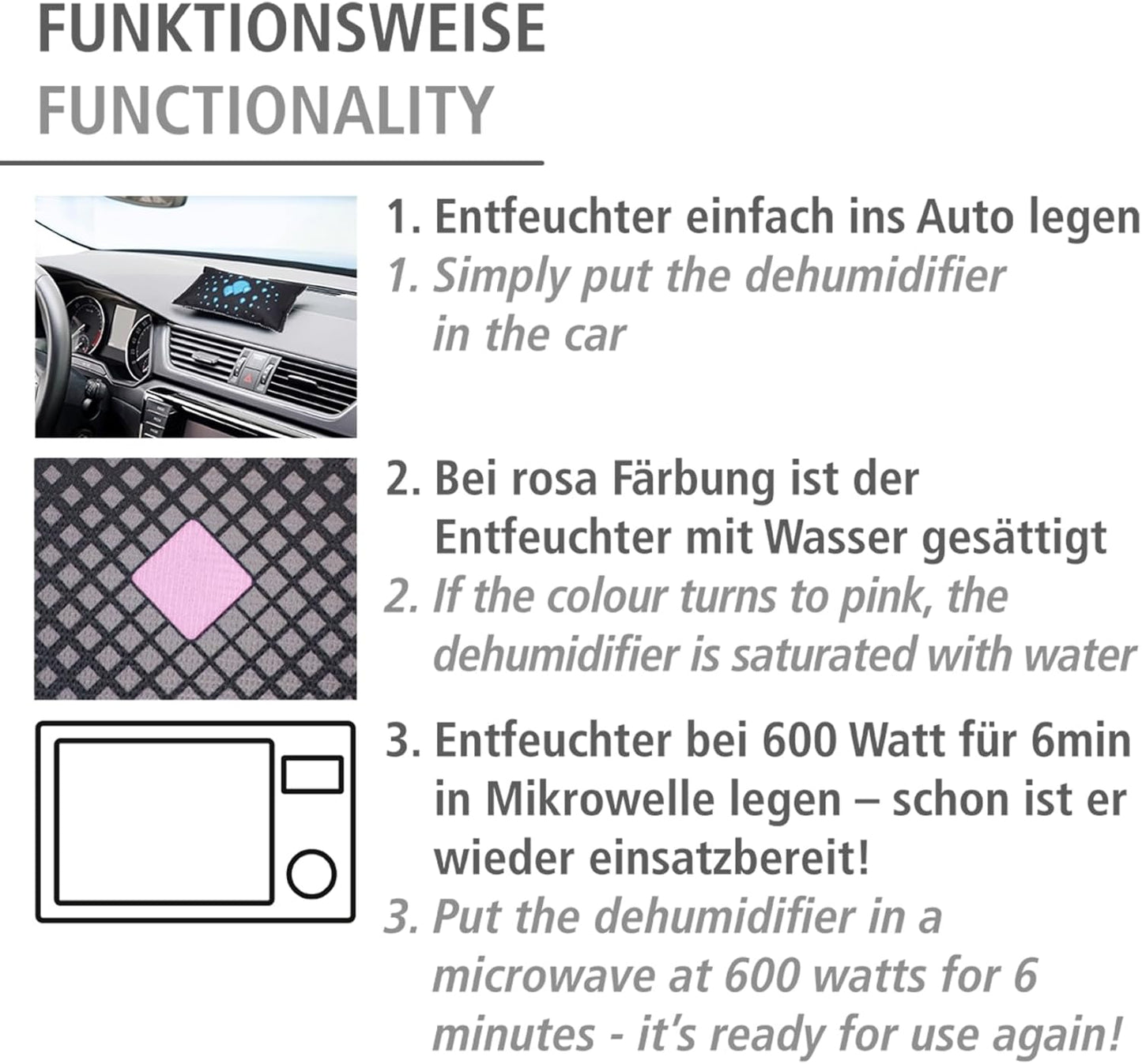 WENKO Auto-Entfeuchter mit Sättigungsanzeige 2er Set je 400g wiederverwendbar