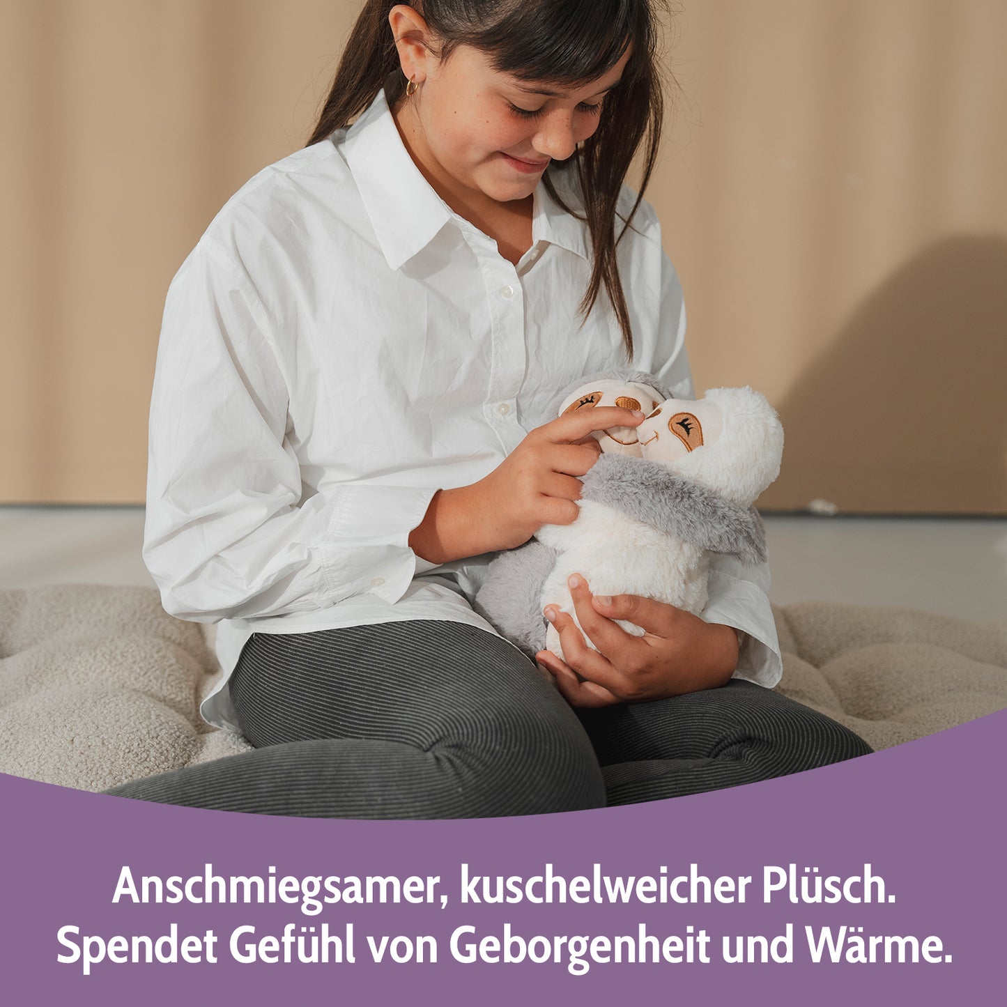 Habibi Plush Premium Wärmetier Hugys Faultier Mama+Kind herausnehmbares Kissen