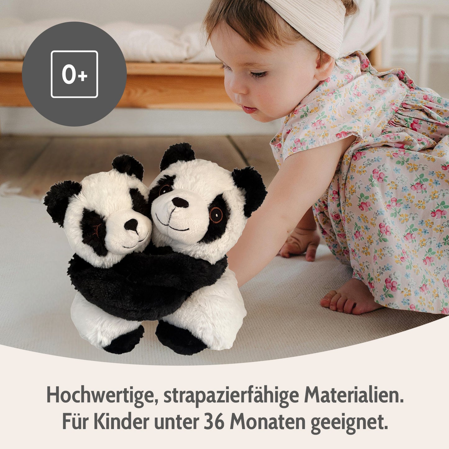 Habibi Plush Premium Wärmetier Hugys Panda Mama+Kind herausnehmbares Kissen