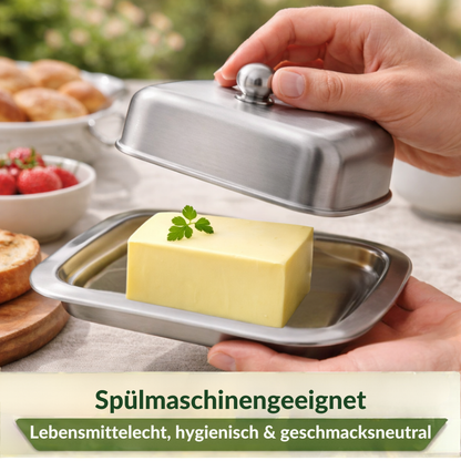 Stainless steel butter dish, matte finish, lid, butter dome, dishwasher safe, butter container 