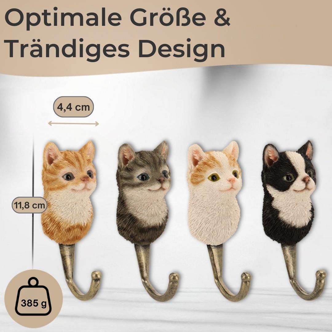 Cat hook set, 4 pieces, cat head decorative hooks &amp; coat hooks for hallway, bathroom &amp; kitchen
