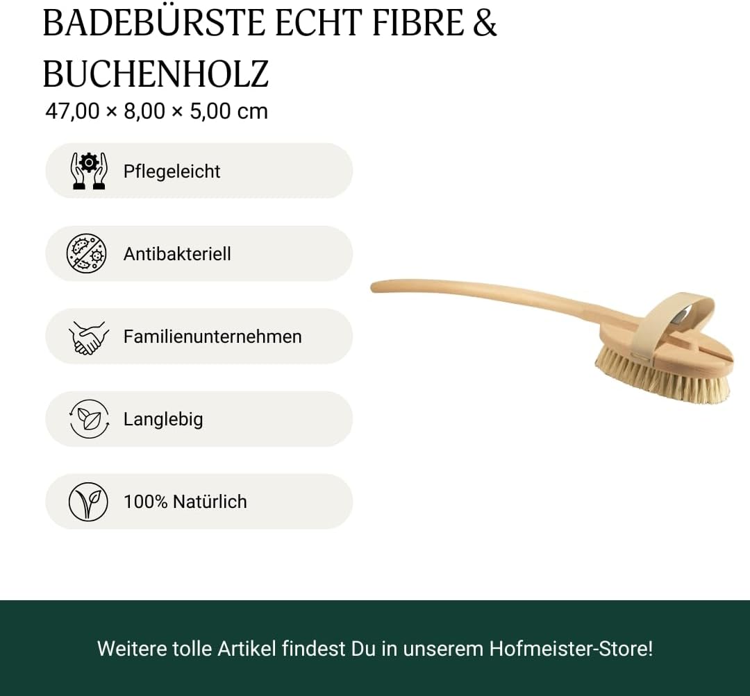 Hofmeister Badebürste 47 cm Buchenholz Rückenbürste Naturborsten