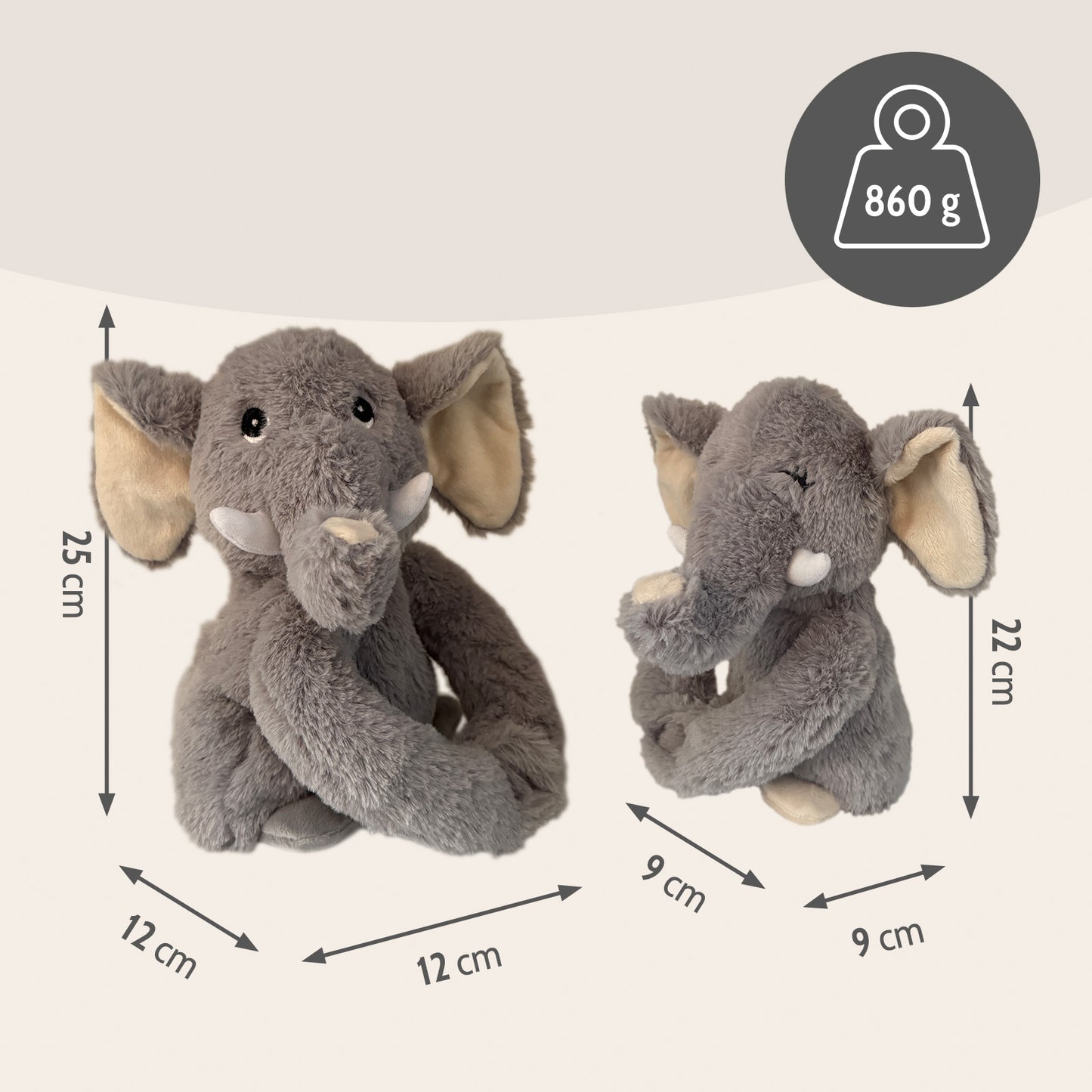 Habibi Plush Premium Wärmetier Hugys Elefant Papa+Kind herausnehmbares Kissen