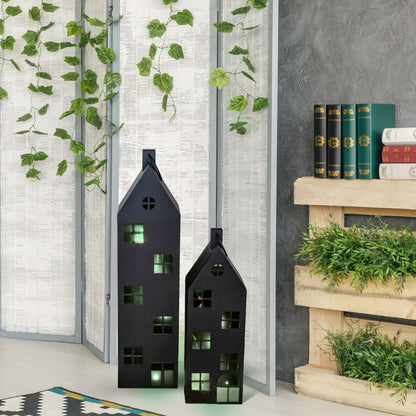 Laterne Haus XXL 2er-Set Dekoaufsteller Metall schwarz Lichthaus groß H66-96 cm
