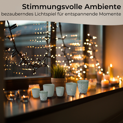 Tealight holders, set of 6, lanterns, 3 designs, 2 sizes 6.5/8.5 cm, green/white