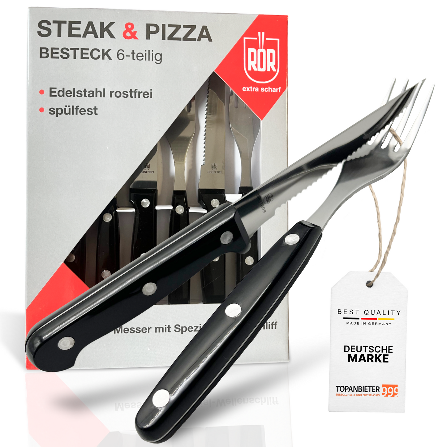 Besteckset 6tlg. Besteck Steak & Pizzabesteck Edelstahl rostfrei Gabel Messer