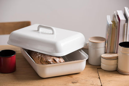 Riess Emaille Brotkasten CLASSIC Weiß 37x26cm Brotdose mit Deckel 0616-033