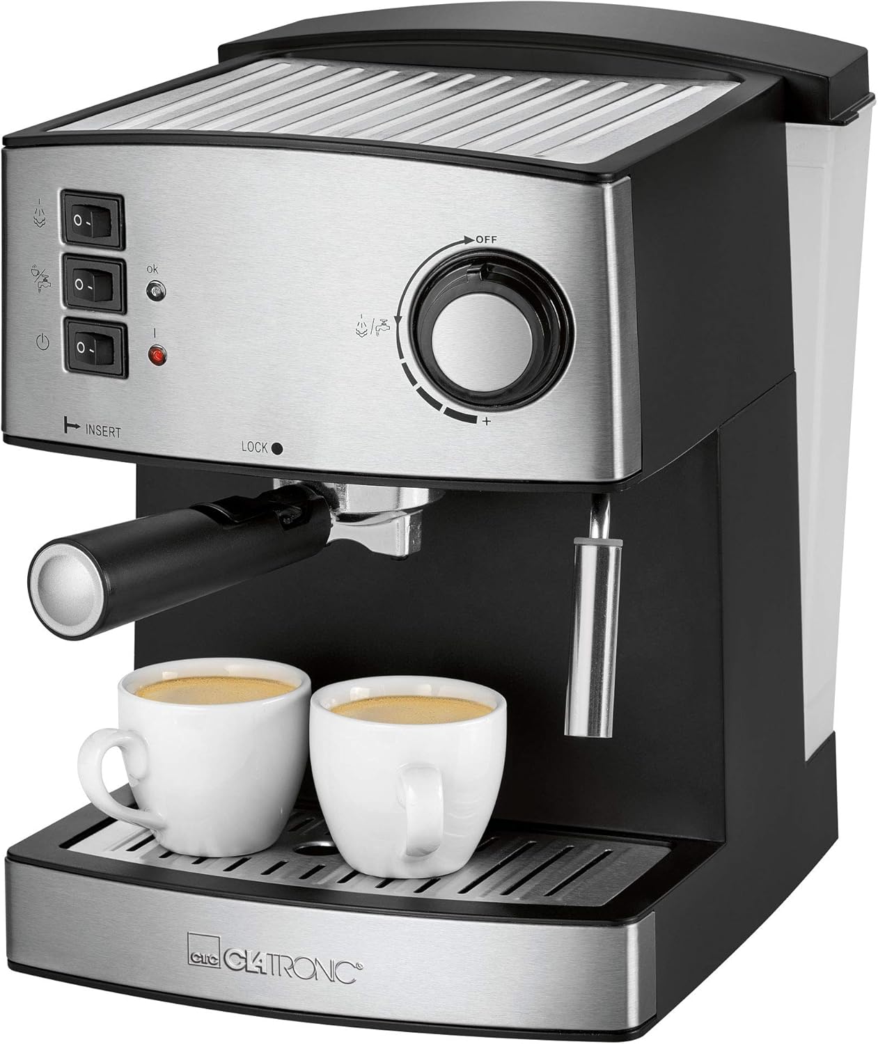 Clatronic Espressomaschine schwarz-inox 850Watt 1,6L Wassertank