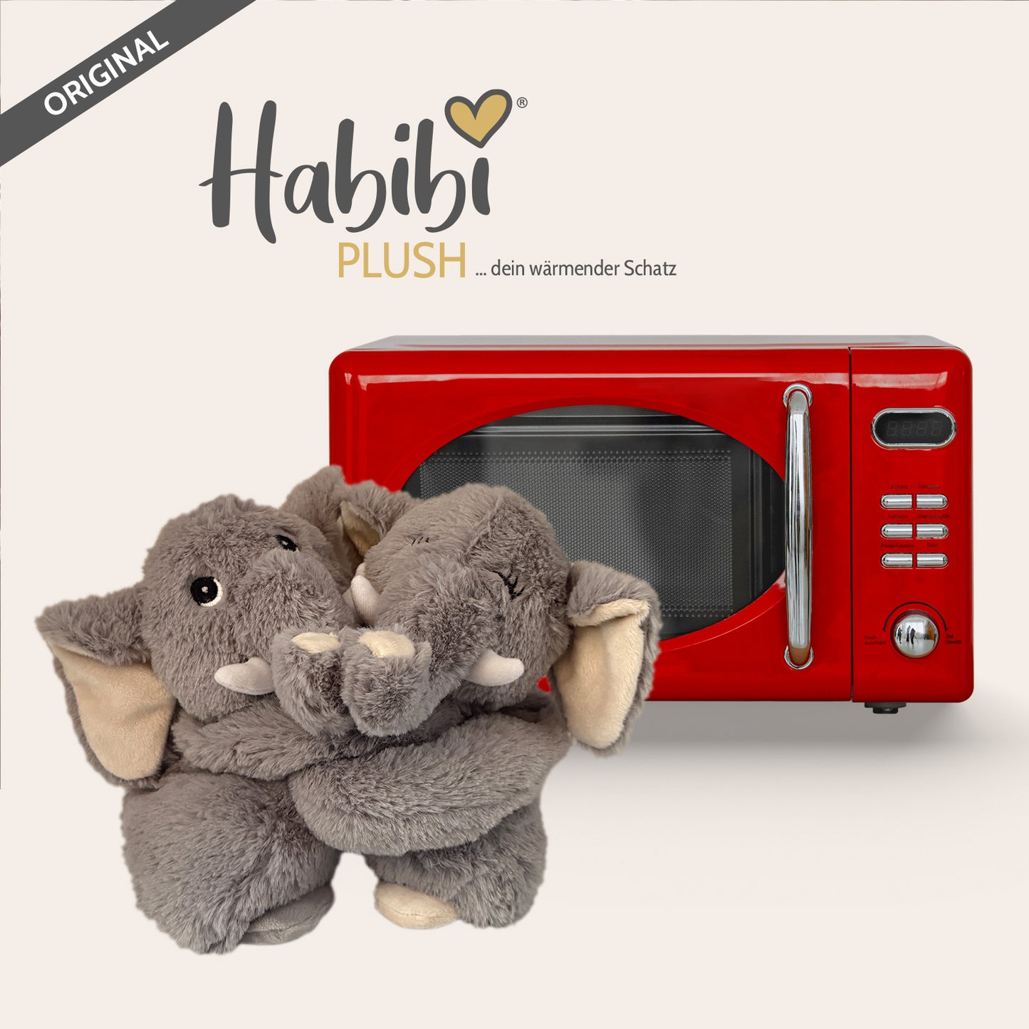 Habibi Plush Premium Wärmetier Hugys Elefant Papa+Kind herausnehmbares Kissen