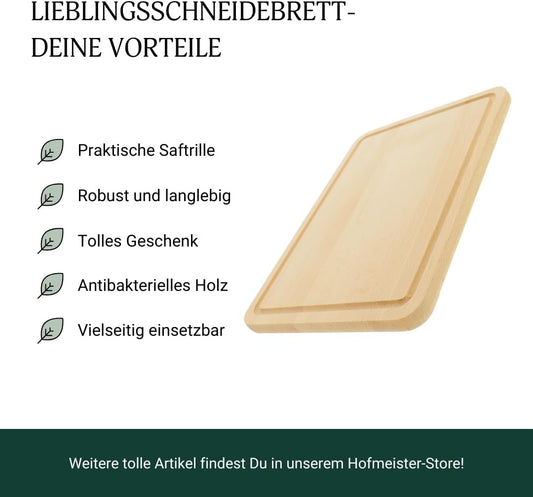 10x Hofmeister Schneidebrett 30 x 22 cm mit Saftrille Buchenholz