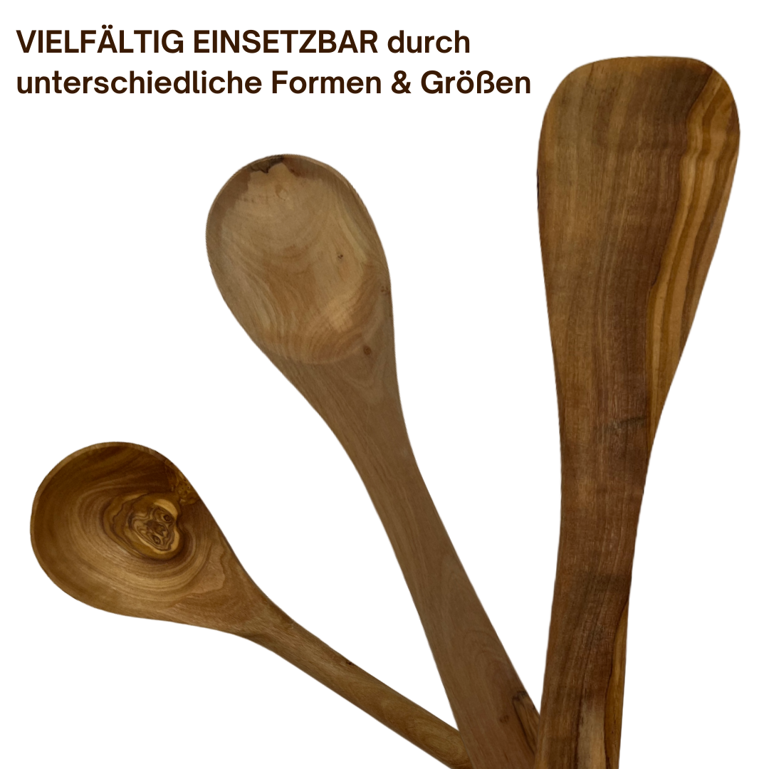3tlg. Kochlöffelset 2 Kochlöffel 1 Pfannenwender Olivenholz robuste Küchenhelfer