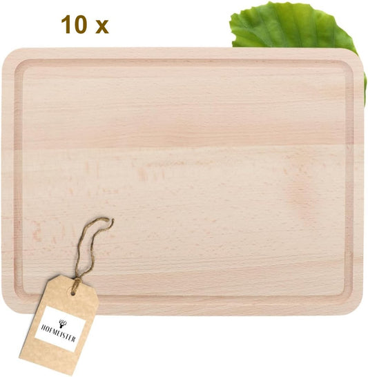 10x Hofmeister Schneidebrett 30 x 22 cm mit Saftrille Buchenholz