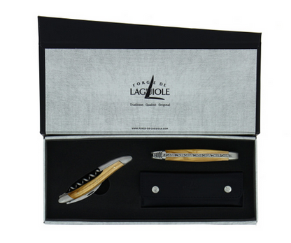 Forge de Laguiole Duo Gift Set Pocket Knife &amp; Sommelier Knife 11 cm Olive Wood Matte