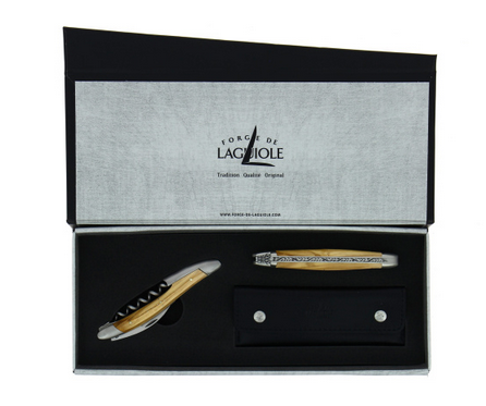 Forge de Laguiole Duo-Geschenkset Taschenmesser & Sommelier 11 cm Olivenholz Matt
