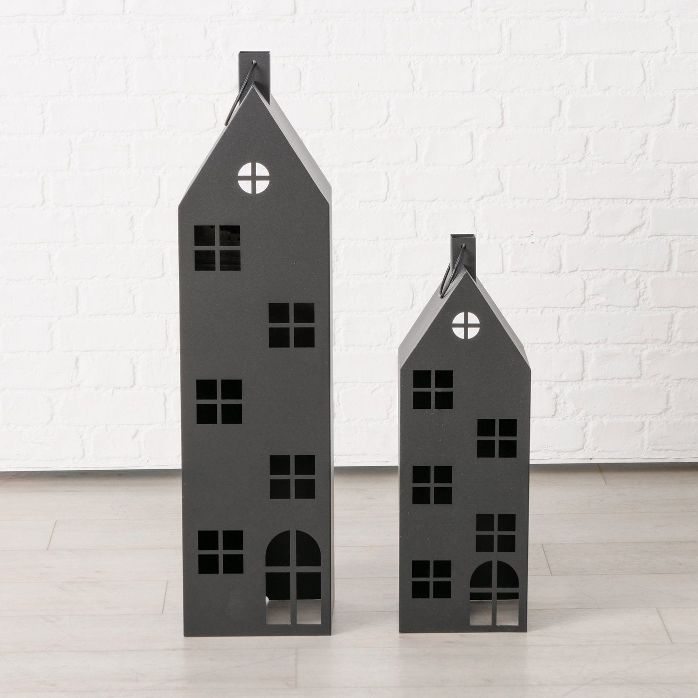 Alba Laterne Windlicht Haus schwarz 66-96cm 2tlg Metall für Kerzen & LED,B-Ware