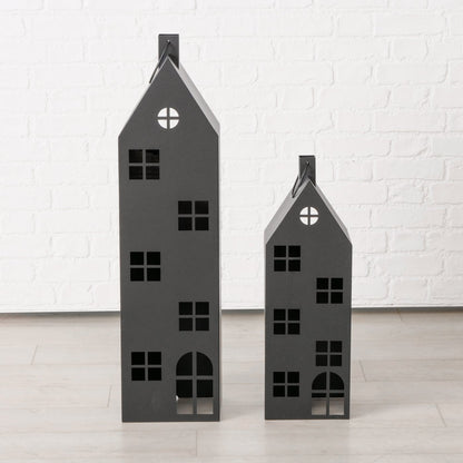 Alba Laterne Windlicht Haus schwarz 66-96cm 2tlg Metall für Kerzen & LED,B-Ware