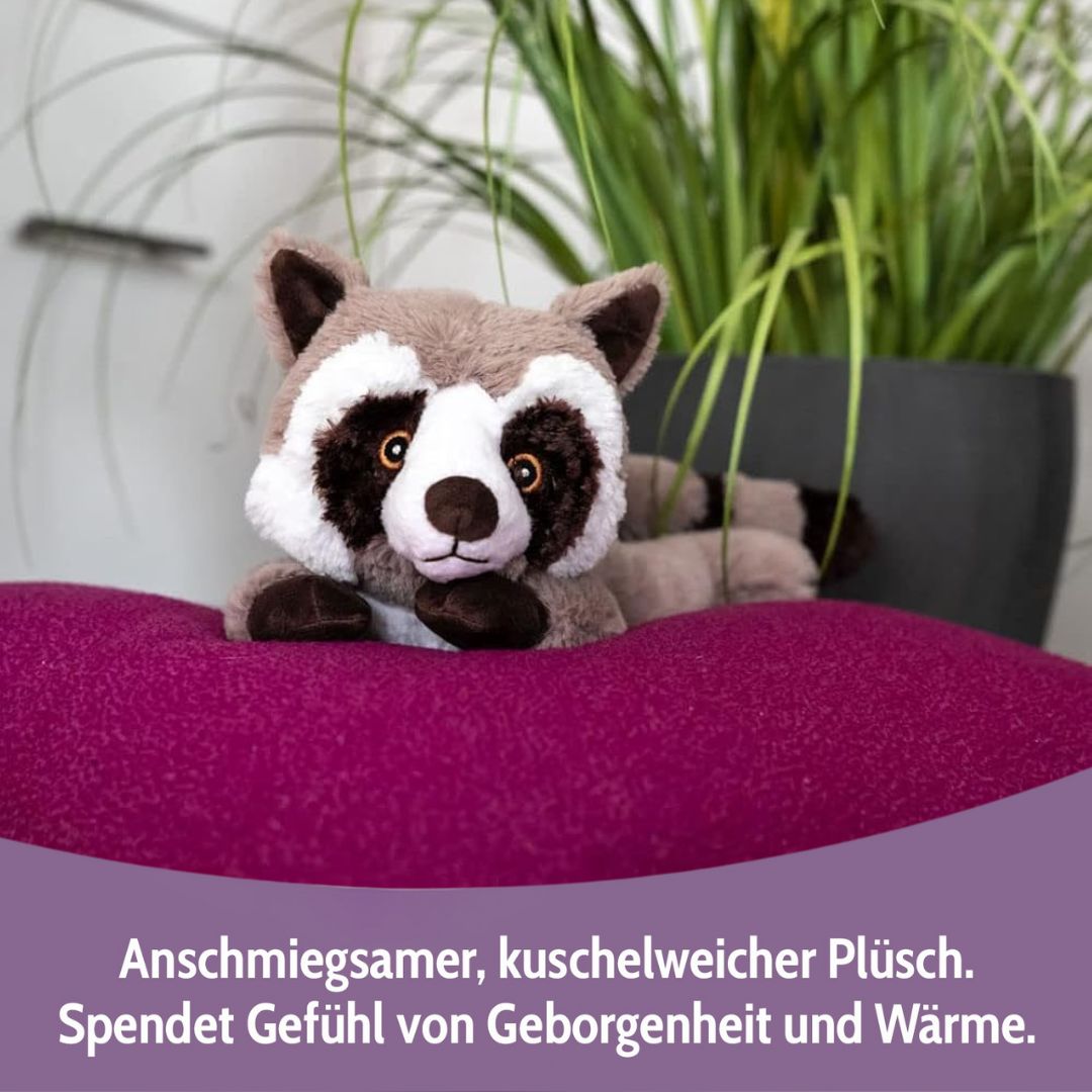 Habibi Plush Premium Wärmetier Waschbär herausnehmbares Körnerkissen Wärmekissen