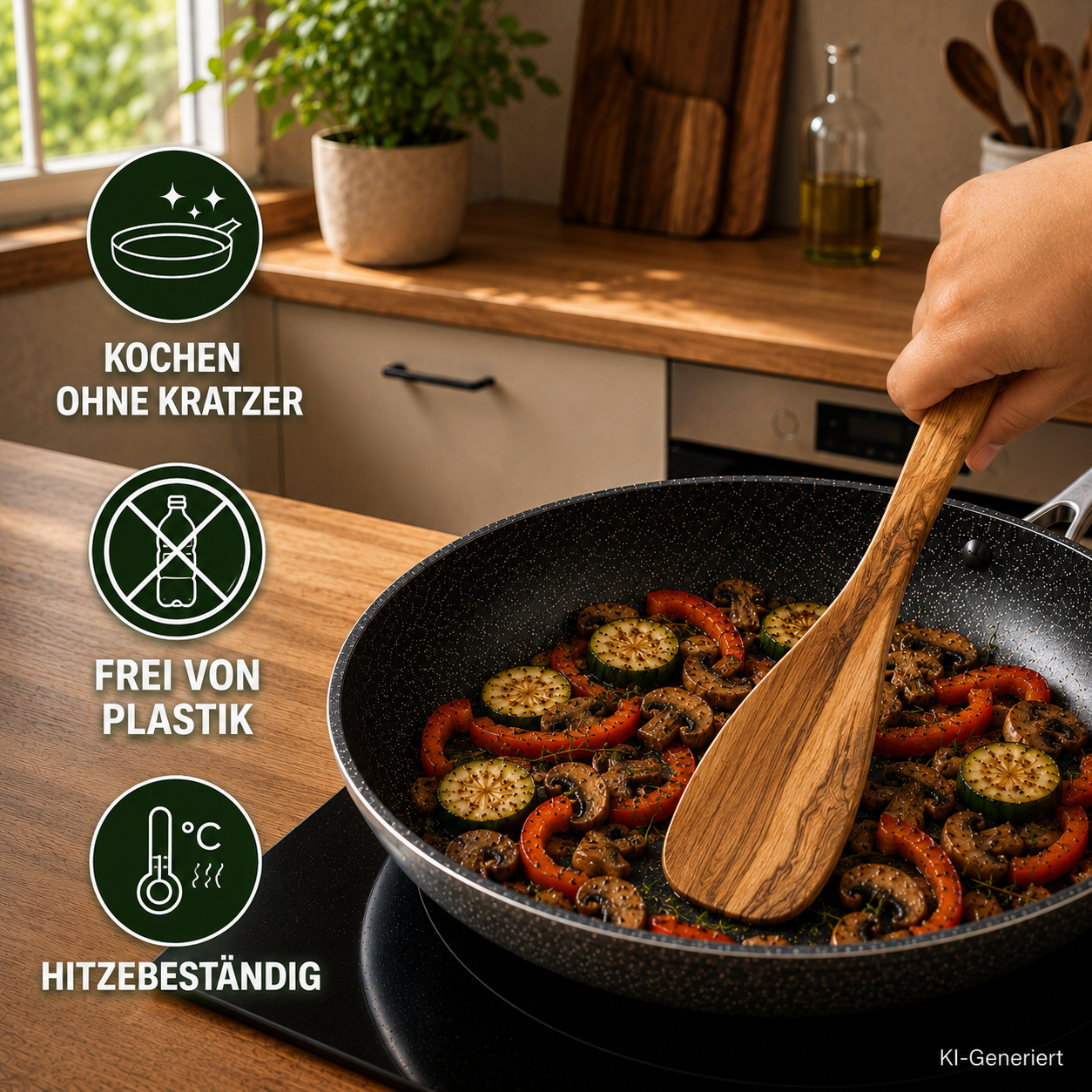 3-piece cooking utensil set: 2 cooking spoons, 1 spatula, olive wood, robust kitchen helpers