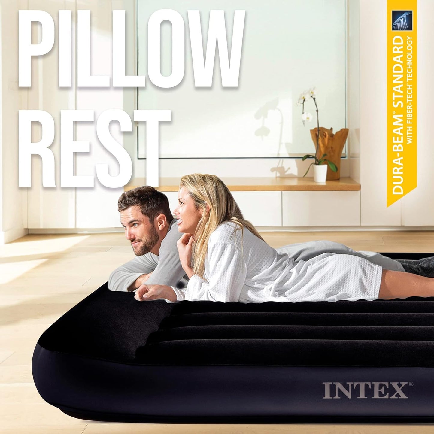 Intex  Luftmatratze Classic mit Fiber-tech und Eingebaute Elektrische Pumpe, Blue/Black, One Size, 64148
