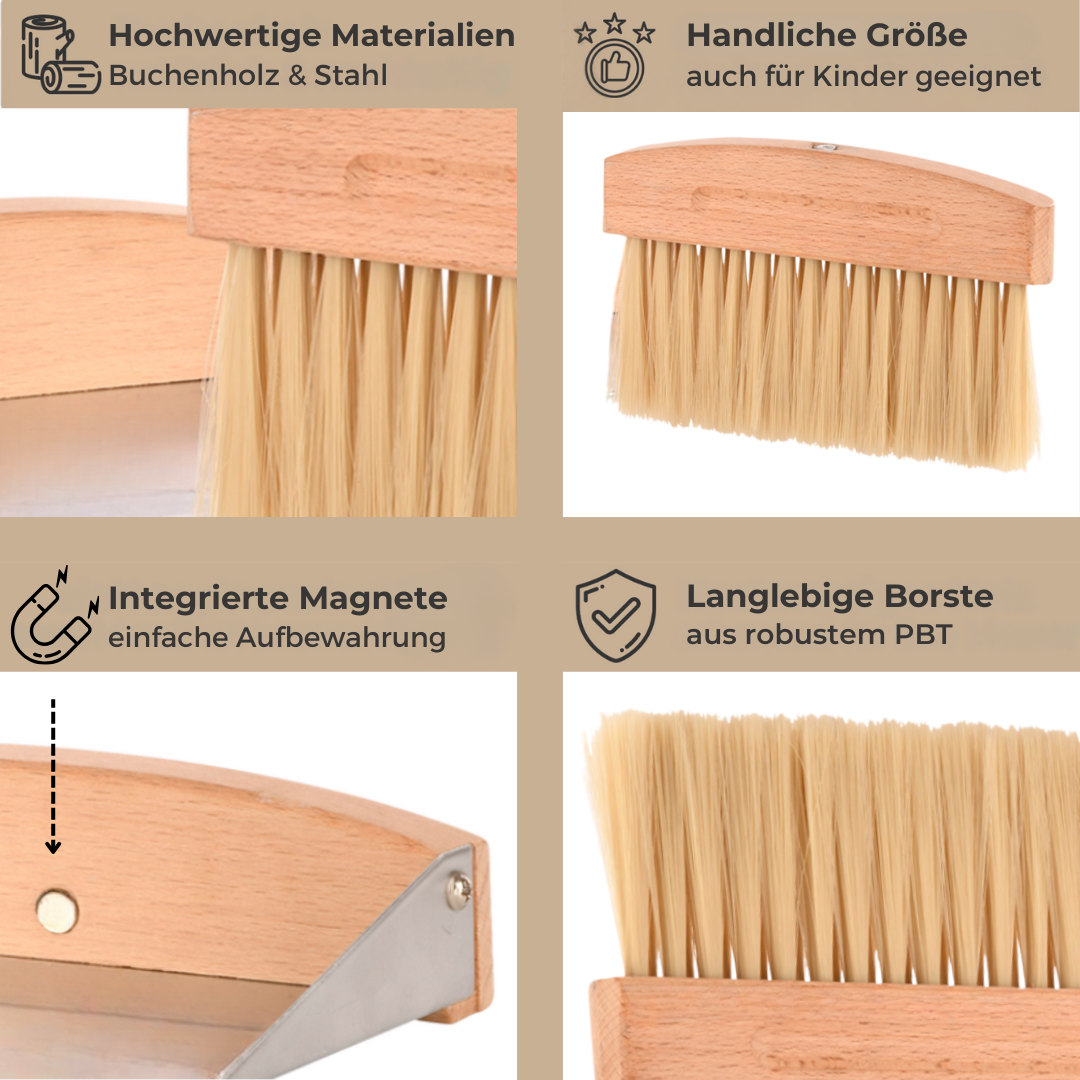 Tischkehrset 2-tlg Holz&Metall Mini Schaufel Besen Set Kehrgarnitur