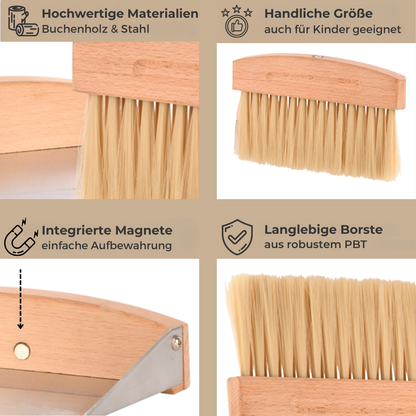 Tischkehrset 2-tlg Holz&Metall Mini Schaufel Besen Set Kehrgarnitur