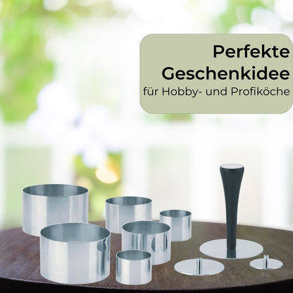 Premium Profispeiseringe Set 10tlg.Dessertring Ø 4/6/8 cm mit Presse & Griff