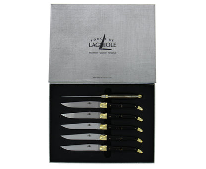 Forge de Laguiole 6 Tafelmesser Messing Griff Ebenholz 23,5 cm 2 Mitres