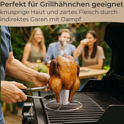 TOPANBIETER 999 Premium Hähnchenhalter  mit Aromabehälter für Grill & Backofen, Geflügelhalter Edelstahl, Hähnchenbräter für knuspriges Brathähnchen & Geflügel - BBQ Hähnchengriller, Hänchengrill Halter Bierdose