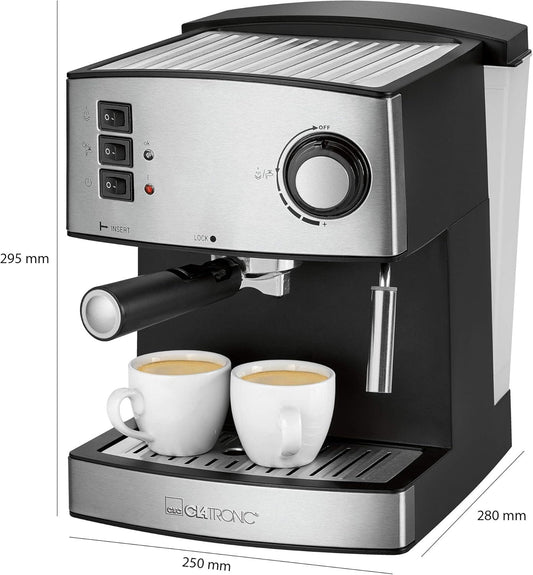 Clatronic Espressomaschine schwarz-inox 850Watt 1,6L Wassertank