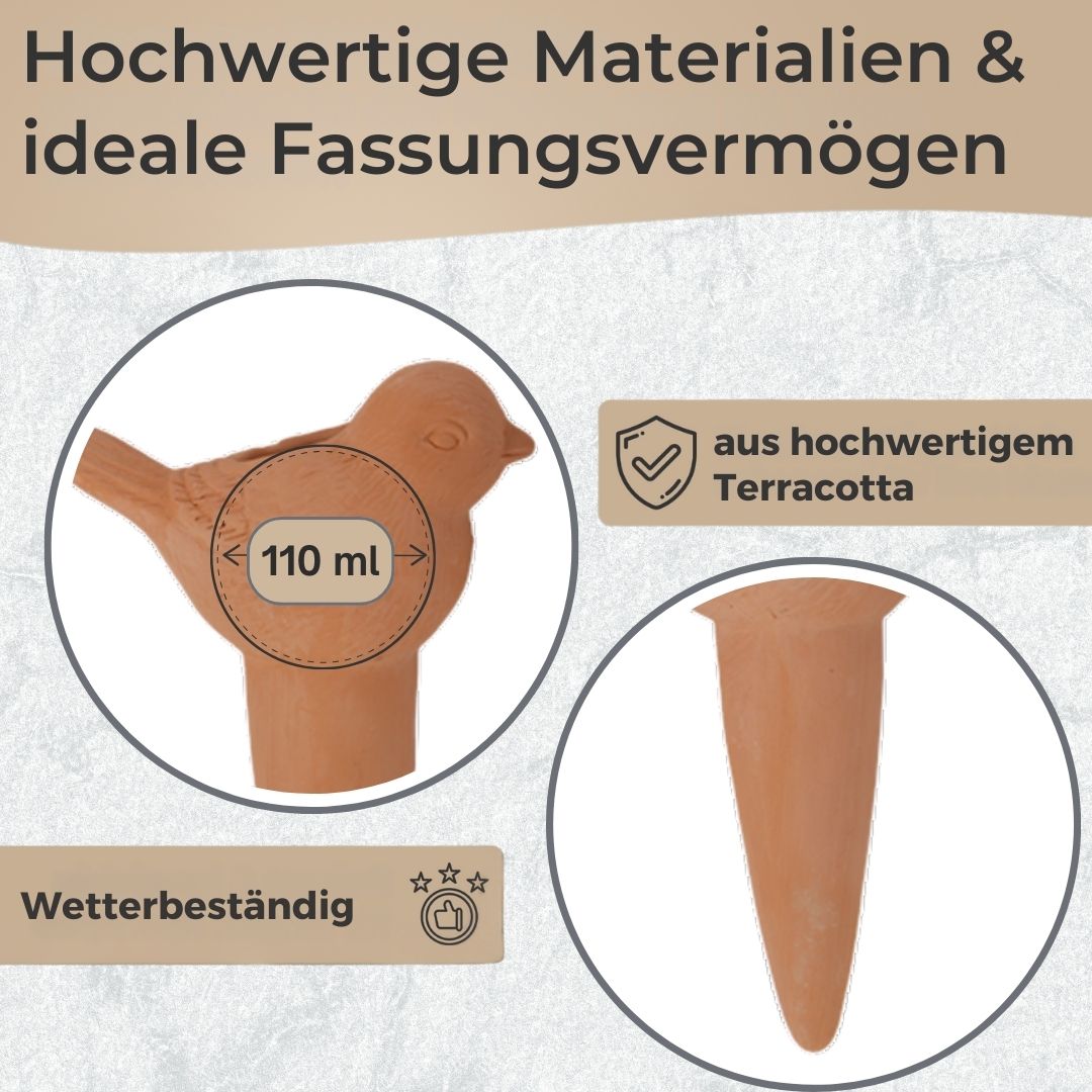 Terracotta Bewässerungshilfe Set 4x110 ml - Automatische Pflanzenbewässerung