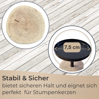 Kerzenständer 3er Set rund Eukalyptusholz & Metall 8-22 cm Stumpenkerzen Deko