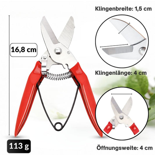 Astschere 16,8 cm, Bypass-Schere für Äste, breite Klingen, rutschfeste Griffe, Federmechanik, ergonomisches Design