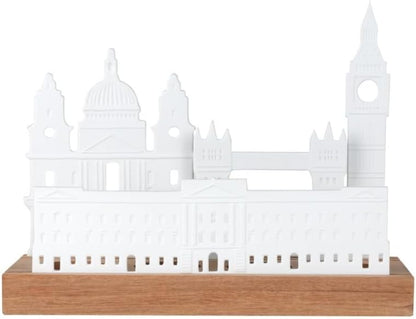 Räder Lichtobjekt Stadtsilhouette London Porzellan Akazienholz Teelichthalter