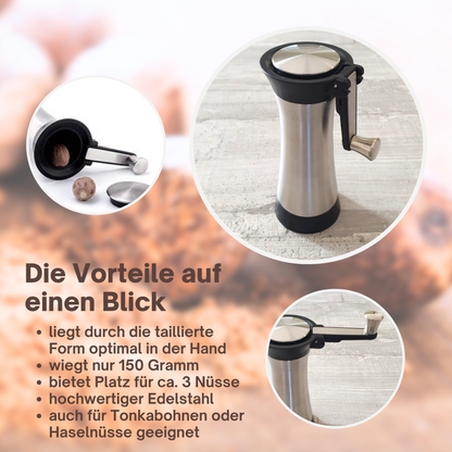 TA999 Muskatmühle aus Edelstahl mit Aufbewahrungsbehälter und einklappbarer Kurbel