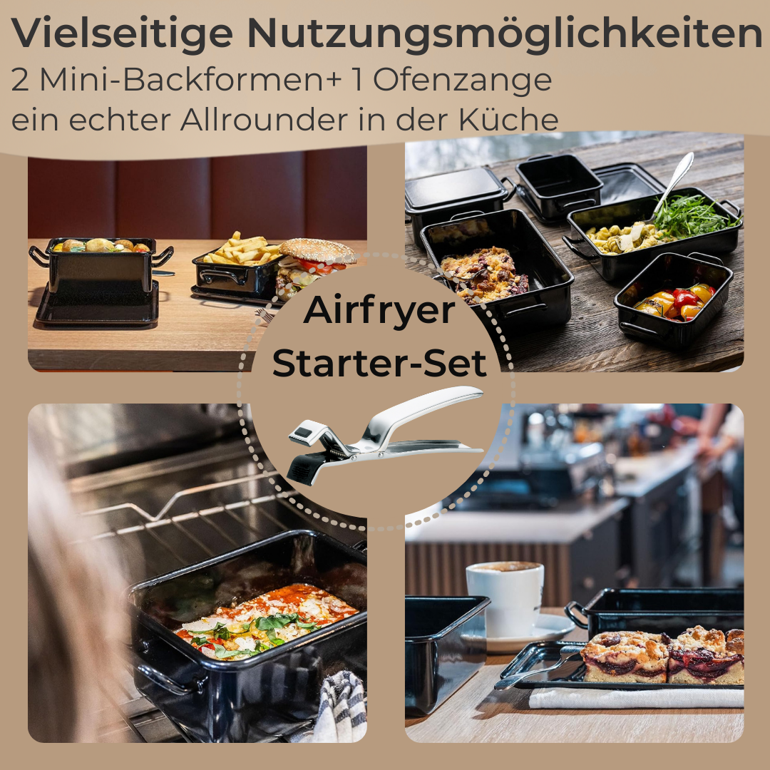 3-piece starter set for the air fryer (2 enamel baking pans &amp; 1 oven tongs) 