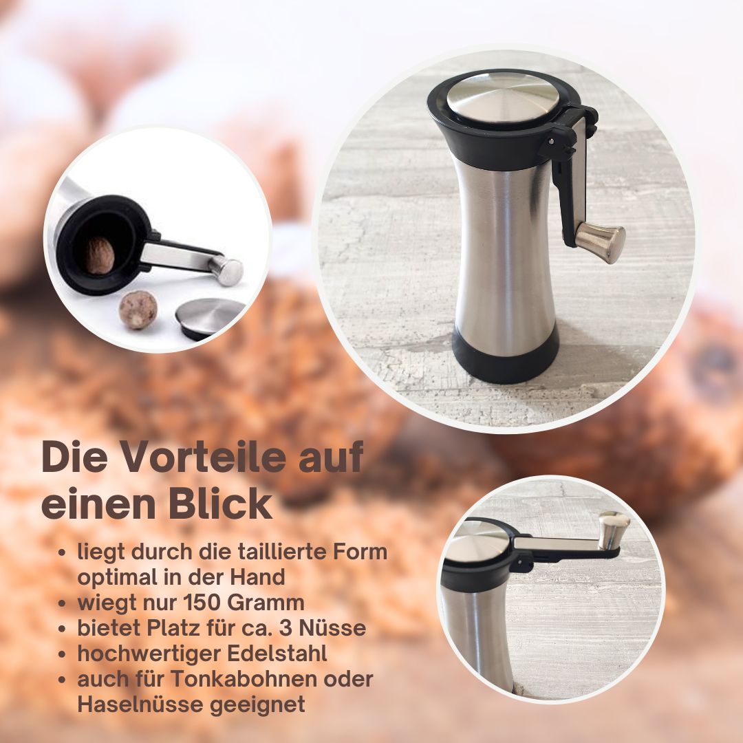 TA999 Muskatmühle aus Edelstahl mit Aufbewahrungsbehälter und einklappbarer Kurbel