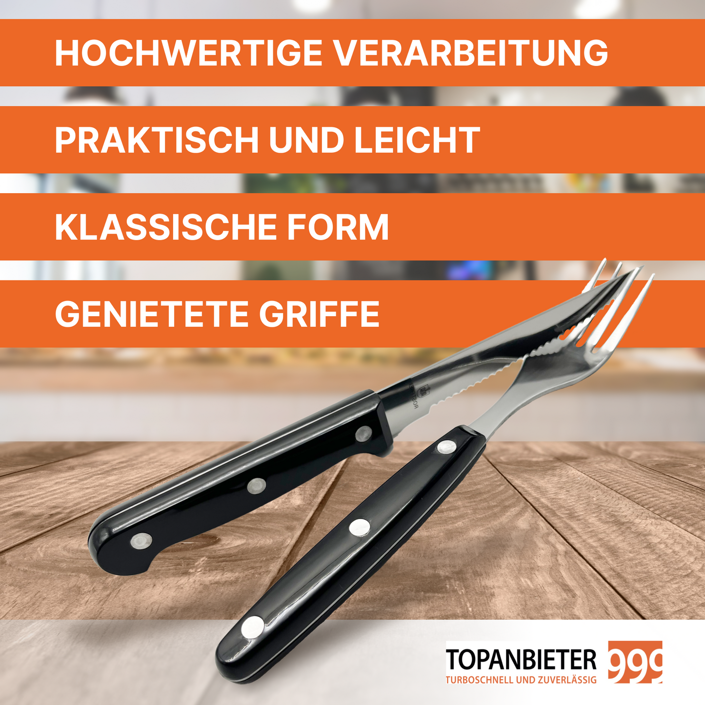 Besteckset 6tlg. Besteck Steak & Pizzabesteck Edelstahl rostfrei Gabel Messer