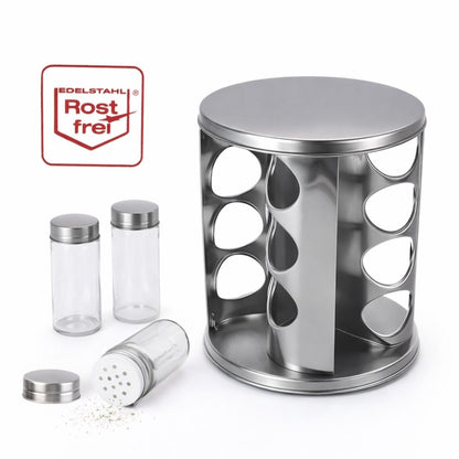 Gewürzständer Set mit 12 Gewürzgläsern aus Edelstahl– Gewürzregal rund 360° drehbar – inkl. Verpackung