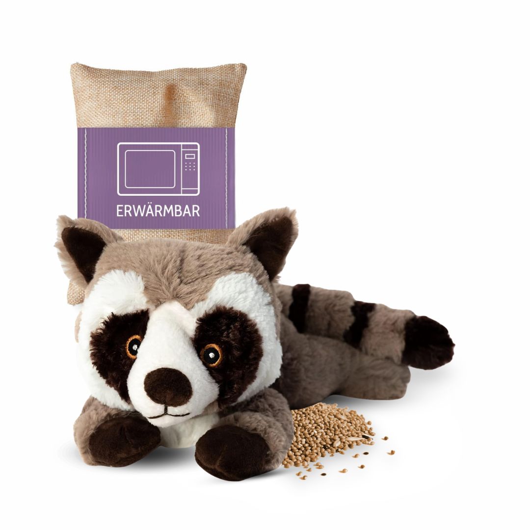 Habibi Plush Premium Wärmetier Waschbär herausnehmbares Körnerkissen Wärmekissen