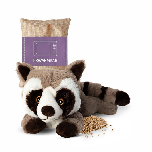 Habibi Plush Premium Wärmetier Waschbär herausnehmbares Körnerkissen Wärmekissen