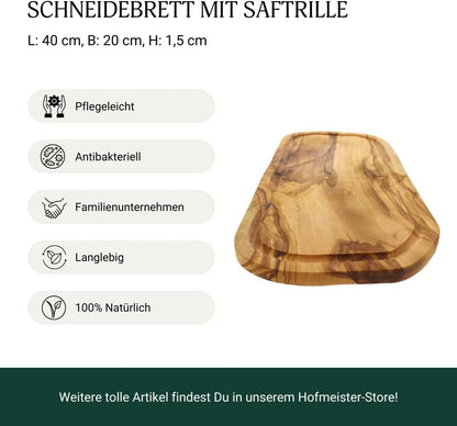Hofmeister Schneidebrett 40 x 20 cm Olivenholz mit Saftrille