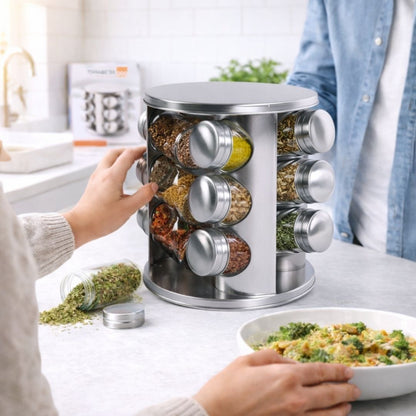 Gewürzständer Set mit 12 Gewürzgläsern aus Edelstahl– Gewürzregal rund 360° drehbar – inkl. Verpackung