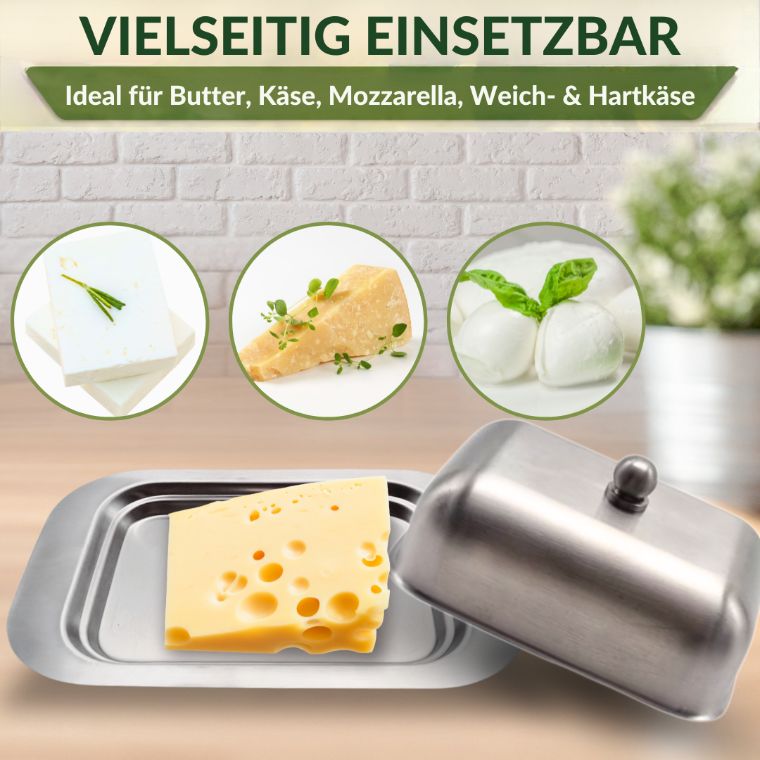 Stainless steel butter dish, matte finish, lid, butter dome, dishwasher safe, butter container 