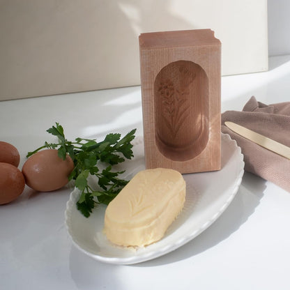 Hofmeister butter mold Gentian maple wood 14 cm square 125 g butter mold butter stamp stencil