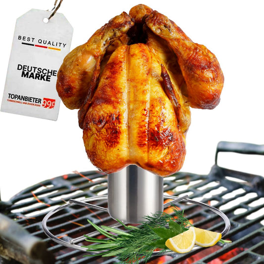 TOPANBIETER 999 Premium Hähnchenhalter  mit Aromabehälter für Grill & Backofen, Geflügelhalter Edelstahl, Hähnchenbräter für knuspriges Brathähnchen & Geflügel - BBQ Hähnchengriller, Hänchengrill Halter Bierdose