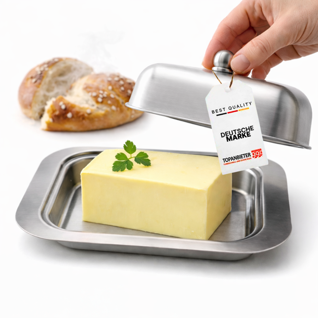 Stainless steel butter dish, matte finish, lid, butter dome, dishwasher safe, butter container 