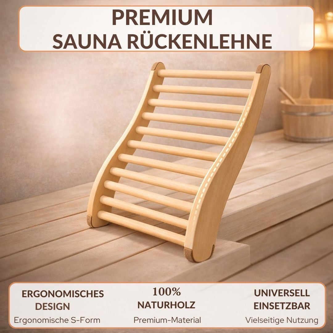 Sauna Rückenlehne Linden S-Form ergonomisch rutschfese Korkstopper Rückenstütze