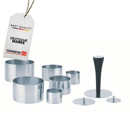 Premium Profispeiseringe Set 10tlg.Dessertring Ø 4/6/8 cm mit Presse & Griff